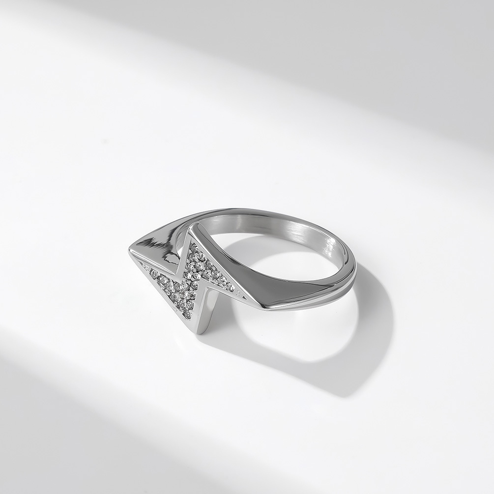 Kemstone Lightning Bolt Ring for Men Stainless Steel Stone Accent K-R644