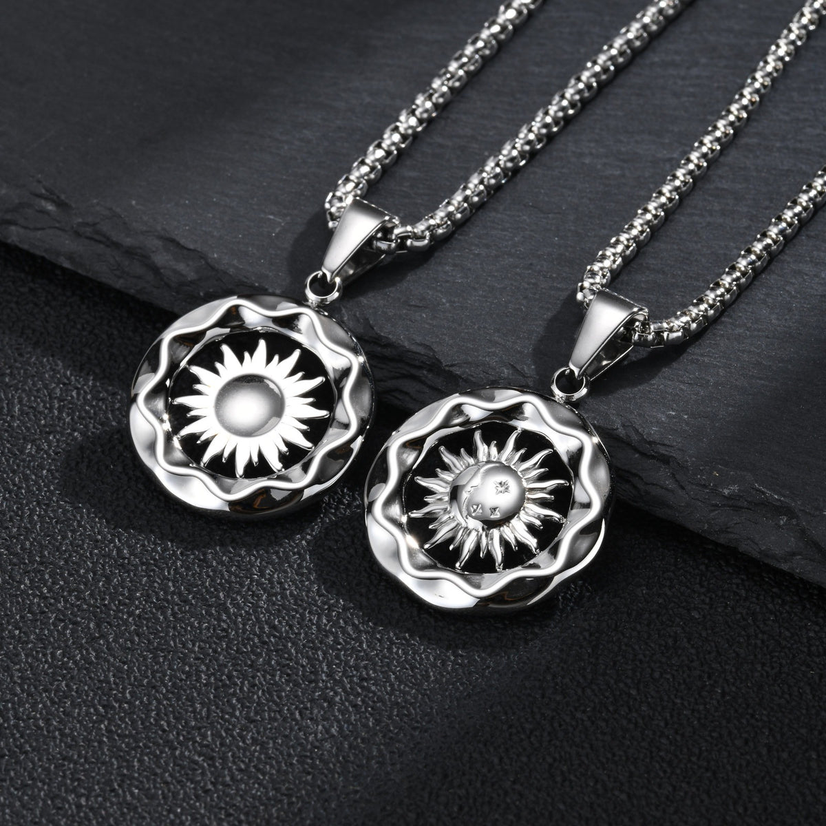 Kemstone Stainless Steel Sun Moon Round Pendant Necklace for Men PN-2457