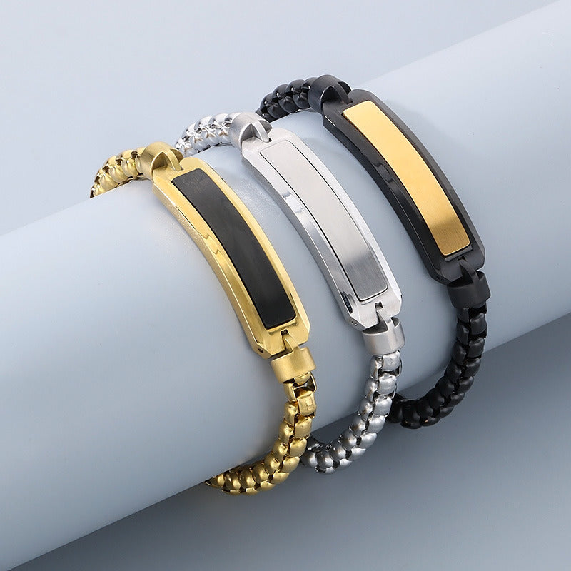 Kemstone Stainless Steel ID Bracelet for Men Black Inlay Curved Plate KB167900-KLHQ