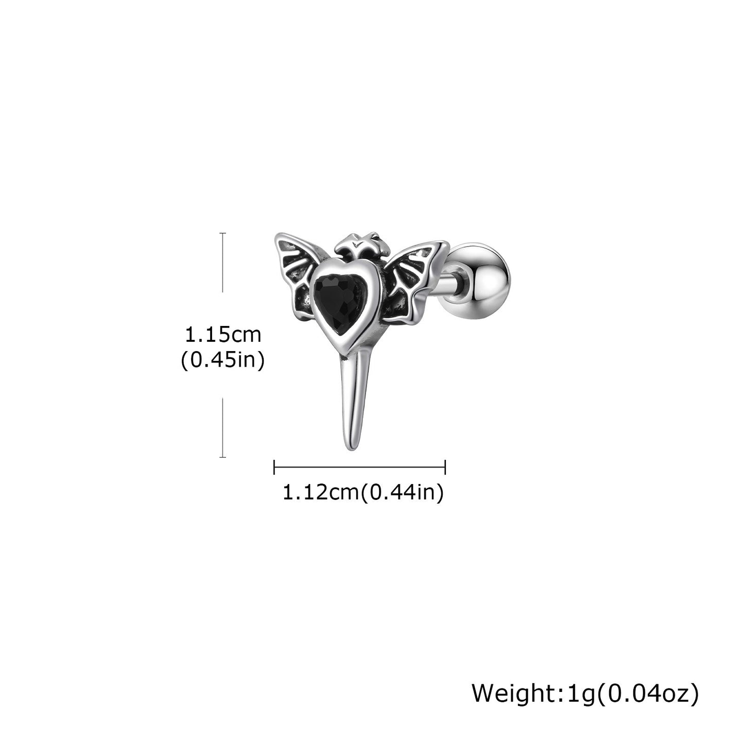 Kemstone Stainless Steel Heart Wing Earrings – Screw Back Studs ES-746