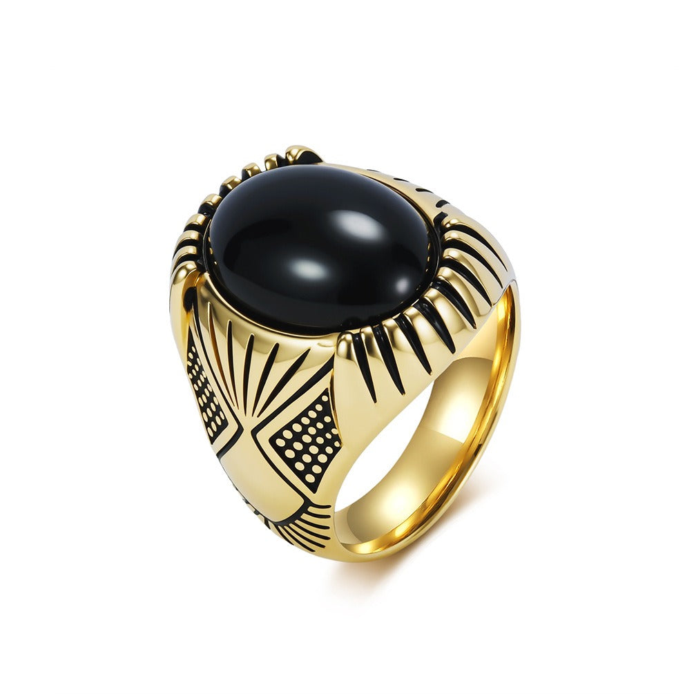 Kemstone Black Inlay Stainless Steel Signet Ring for Men – Vintage Punk Biker Style K-R1125