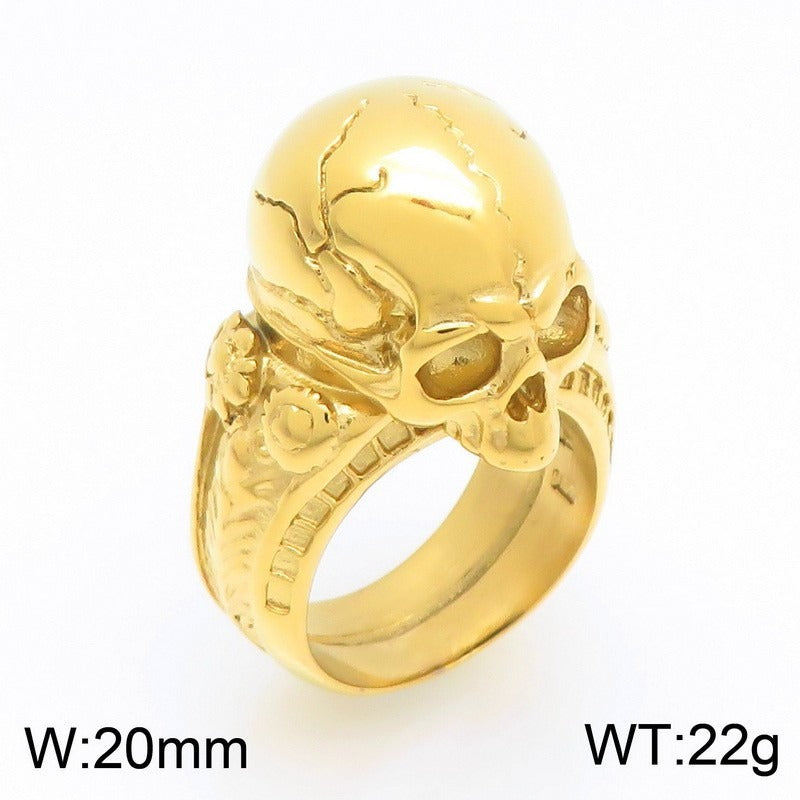 Kemstone Titanium Steel Skull Signet Ring for Men Gothic Cracked Heavy Punk KR114275-KJX