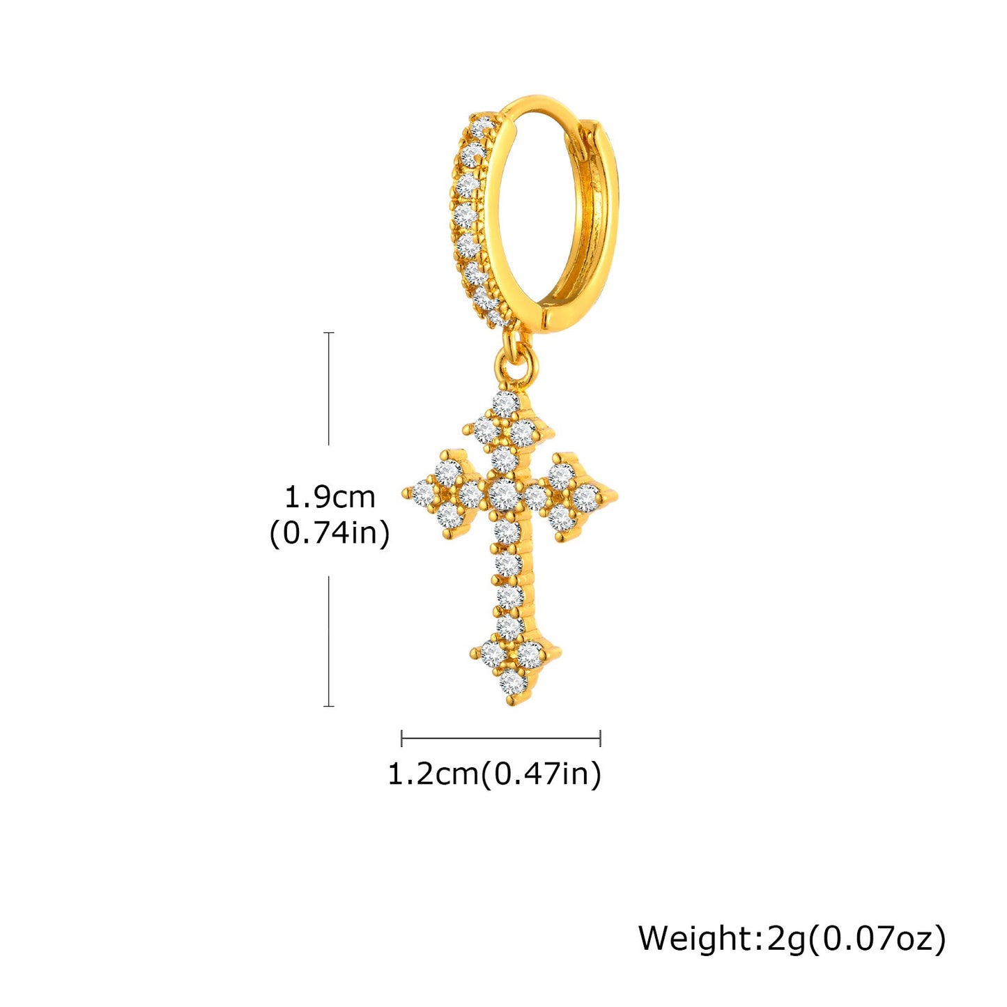 Kemstone Men's Cross Zircon Stud Earrings – Gothic Minimalist Copper Jewelry EBD-410