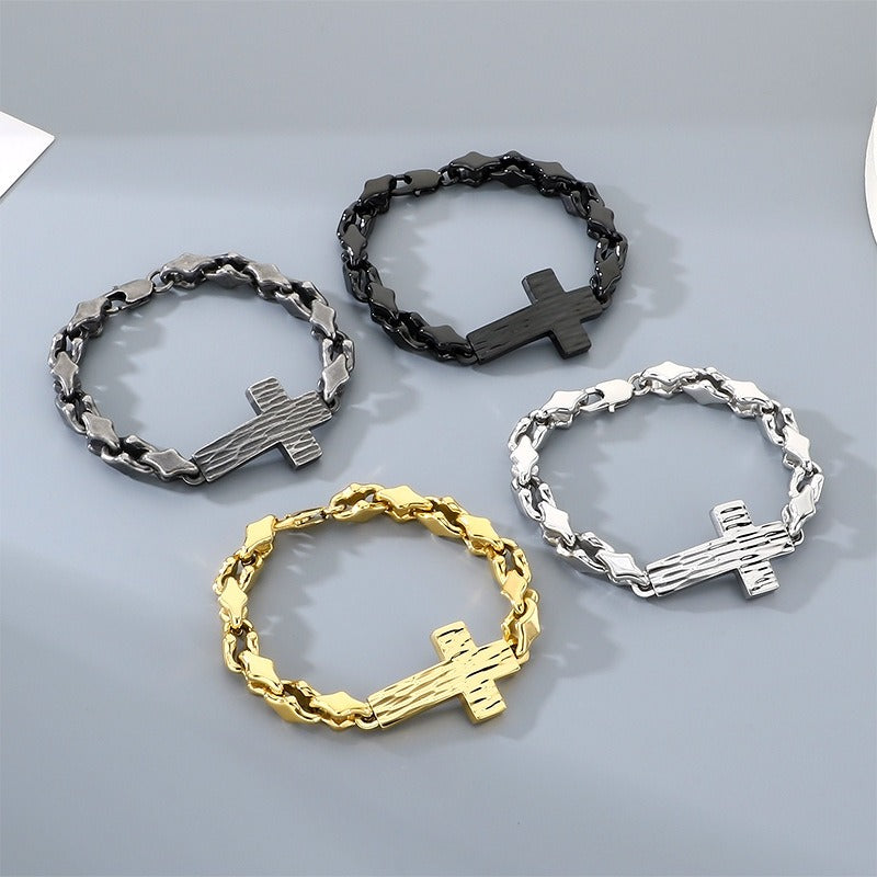 Kemstone Cross Bracelet for Men Titanium Steel Hammered Texture Gold Silver Black KB211655-KFC