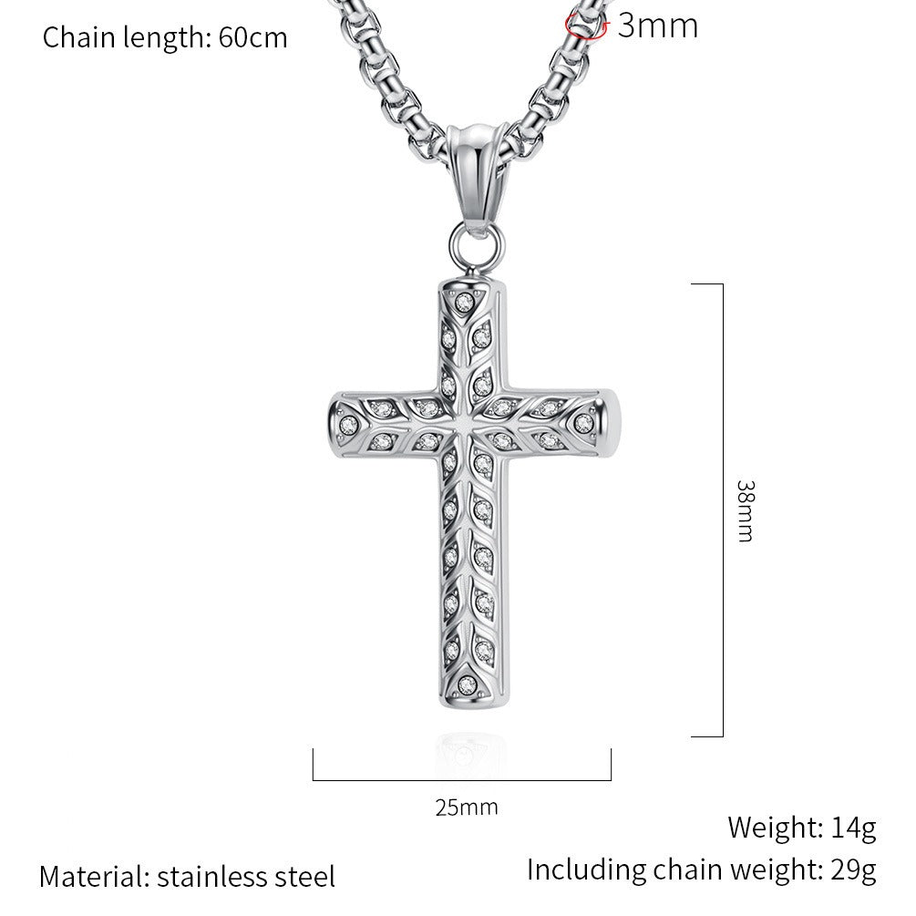 Kemstone Stainless Steel Cross Pendant Necklace for Men – Geometric Eye Detail K-PT690