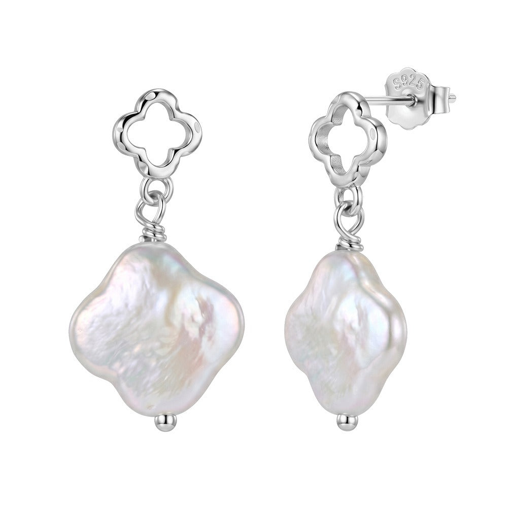 Kemston Irregular Baroque Pearl Drop Earrings for Women 925 Sterling Silver Openwork Floral Gold Tone GPE143