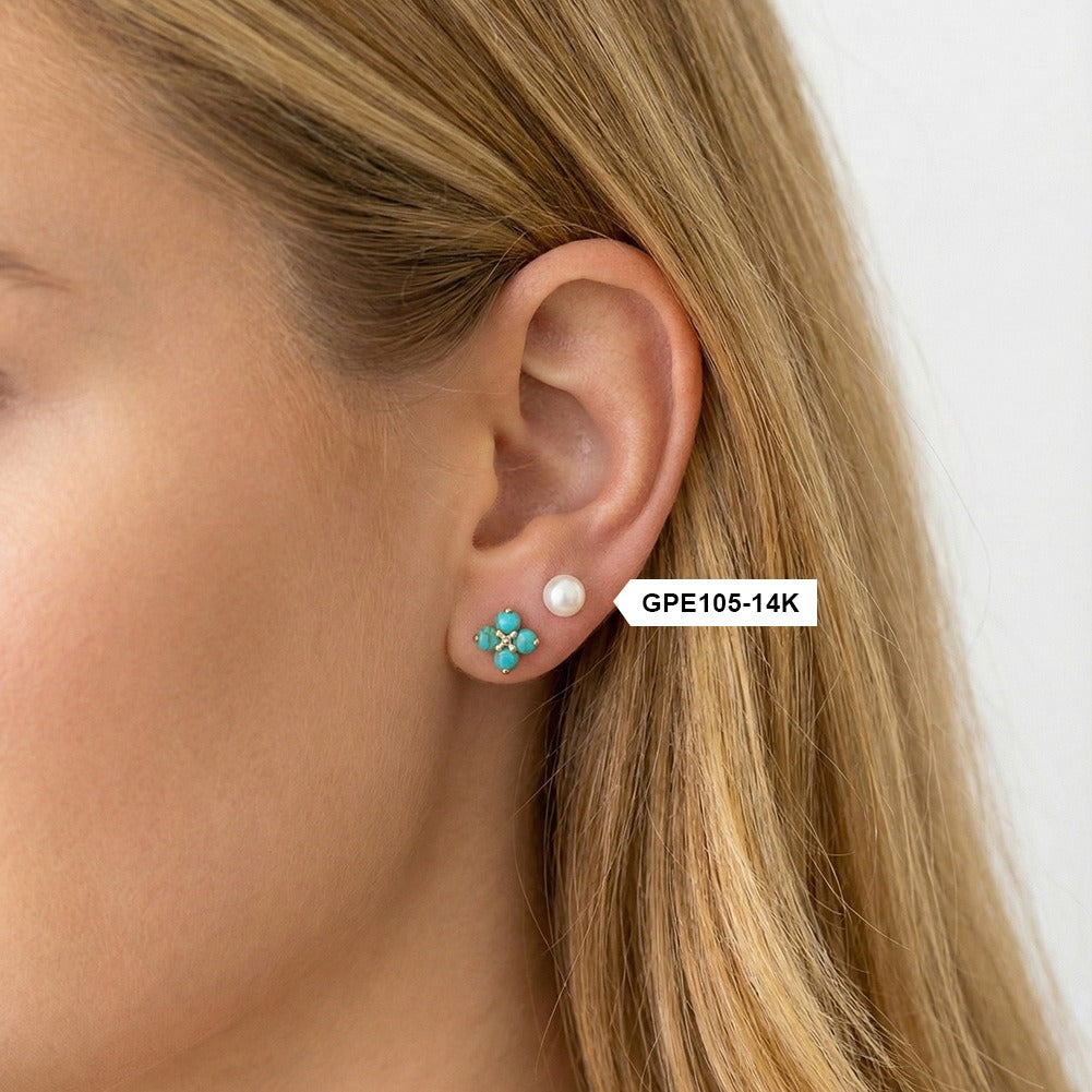 Kemstone 925 Sterling Silver Turquoise Flower Stud Earrings for Women Dainty GME53