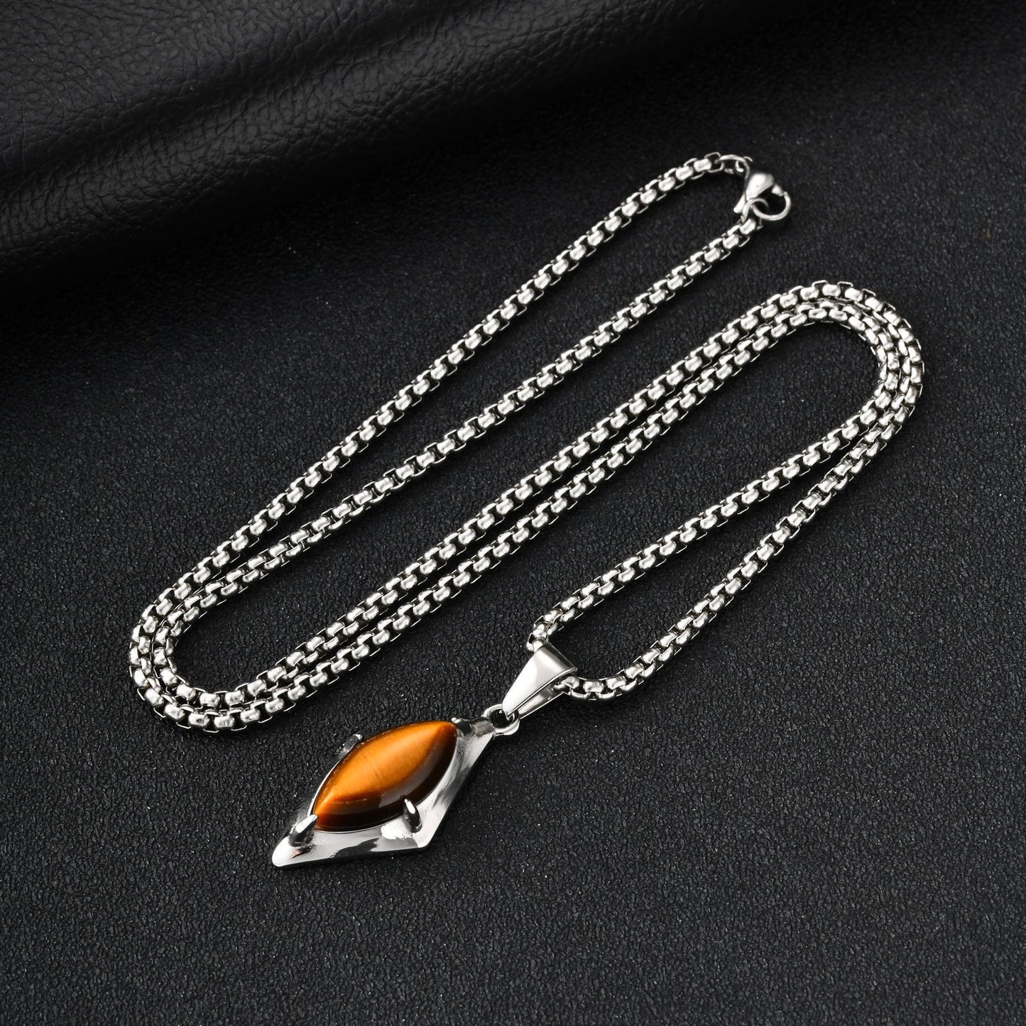 Kemstone Stainless Steel Tiger Eye Agate Pendant Necklace for Men PN-2271