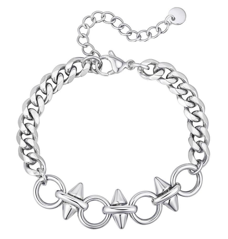 Kemstone Studded Link Bracelet for Men Stainless Steel Cone Stud BR-3298