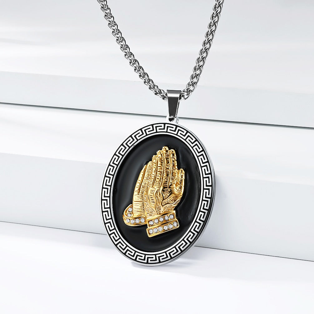 Kemstone Stainless Steel Hand Medallion Pendant Necklace for Men K-PT695