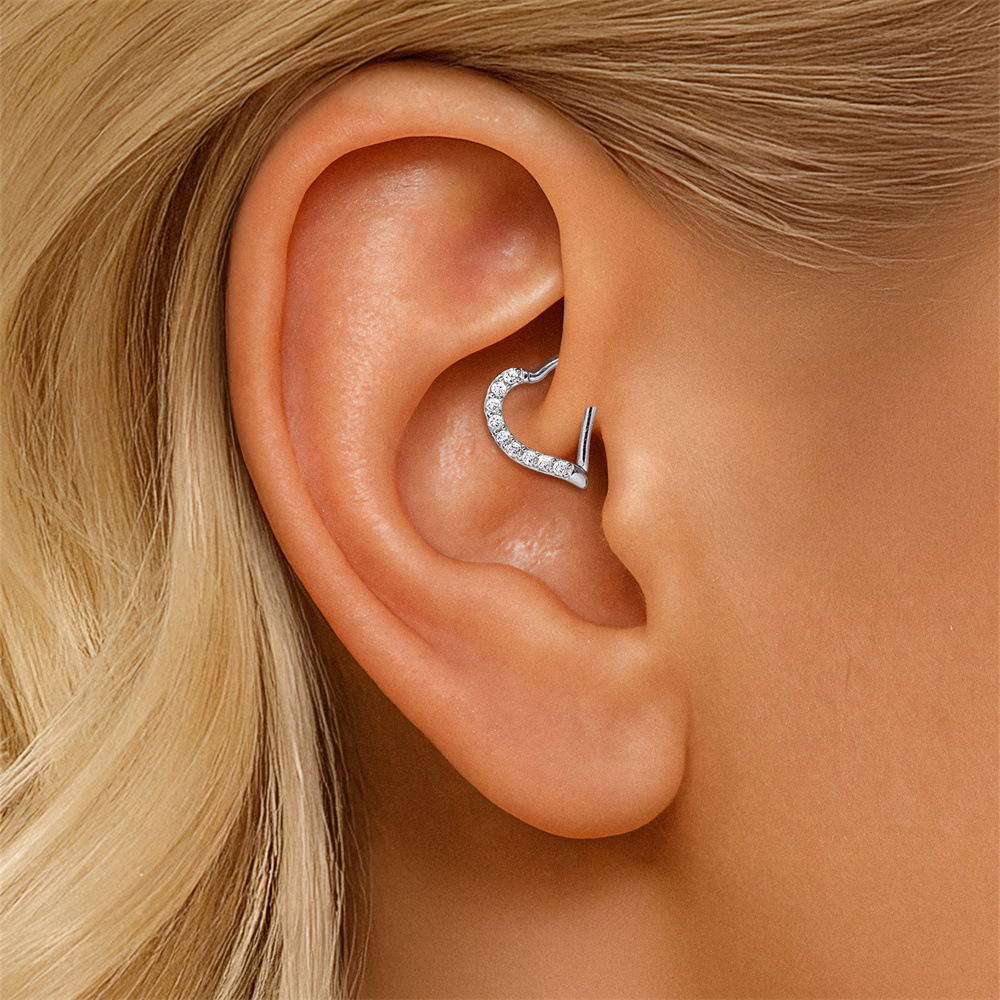 Kemstone 925 Sterling Silver Moissanite Heart Cartilage Hoop for Women M60225780663A