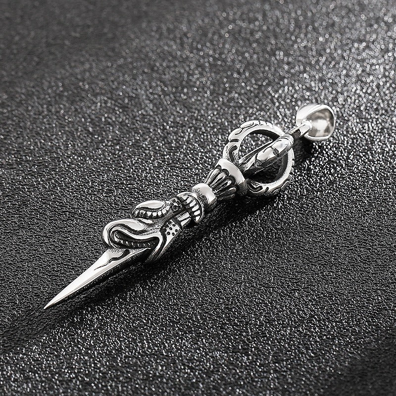 Kemstone Men’s Titanium Steel Vajra Pendant Necklace – Vintage Spike Design KP57670-BD