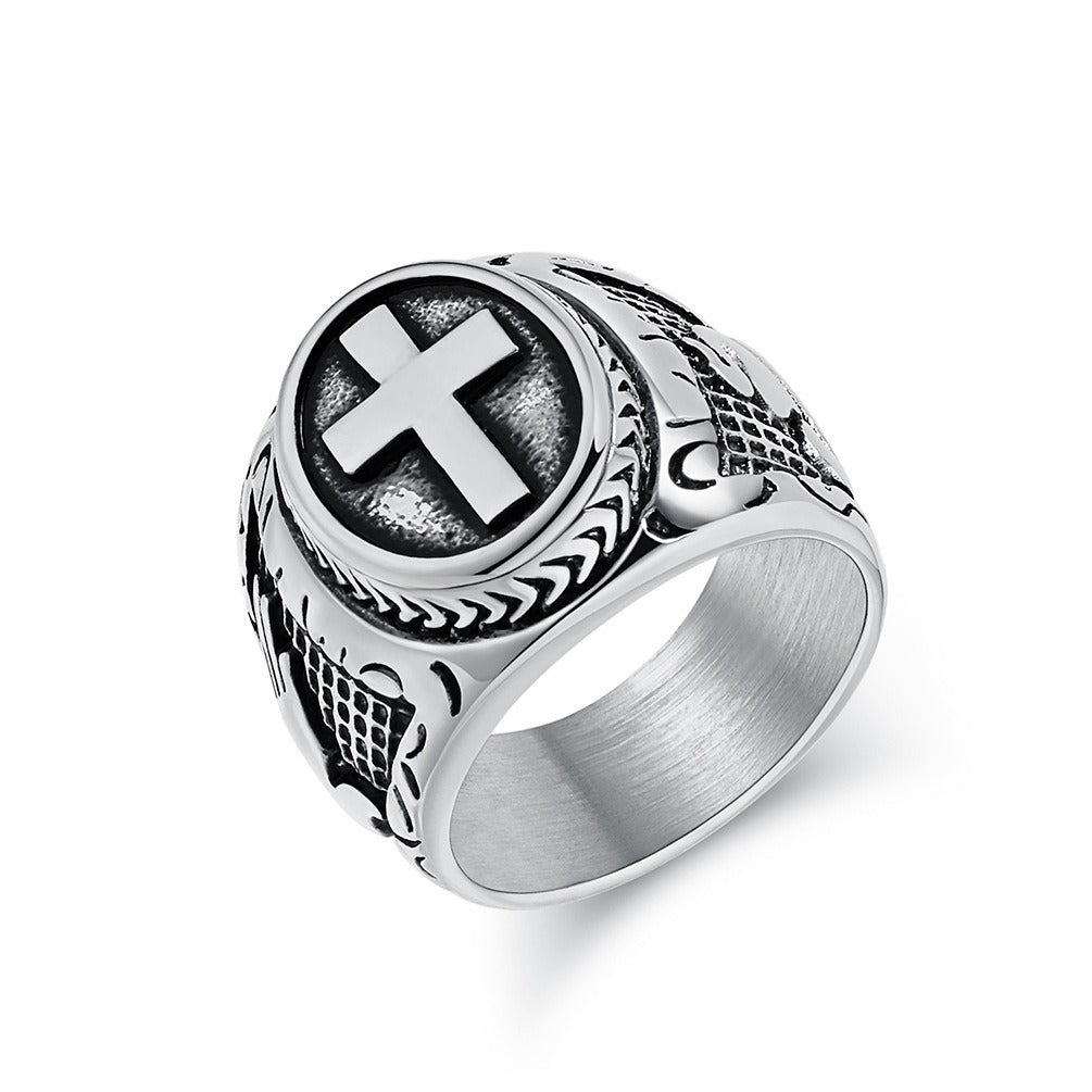 Kemstone Stainless Steel Vintage Cross Signet Ring for Men K-R958