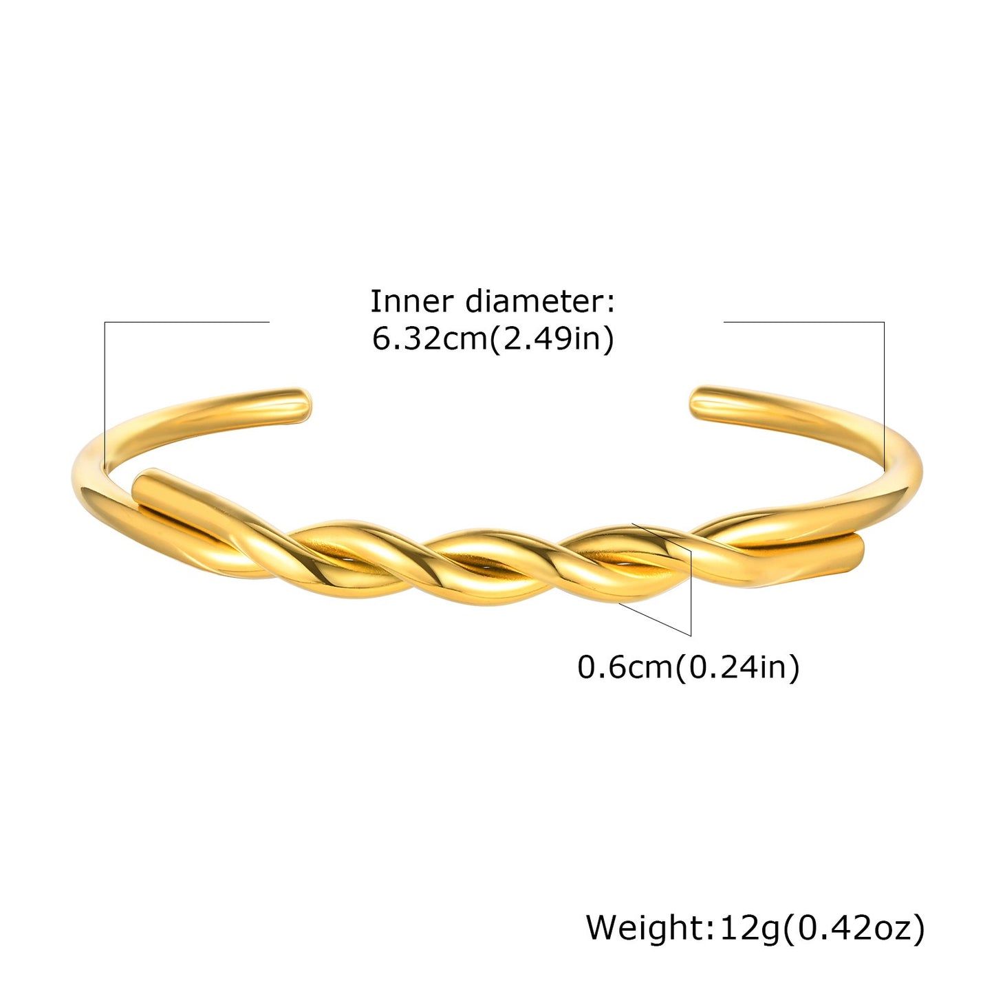 Brazalete abierto vintage de cable trenzado dorado – Joyería de acero inoxidable hipoalergénica para mujer (grabado personalizado disponible) B-606