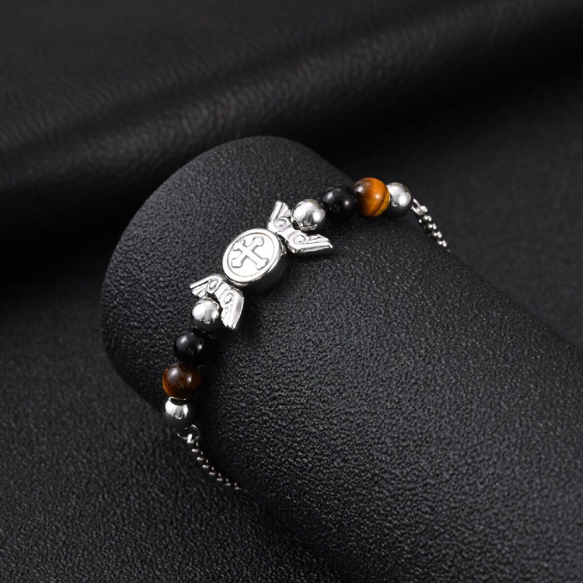 Kemstone Winged Emblem Tiger Eye Bracelet for Men Stainless Steel BR-3042