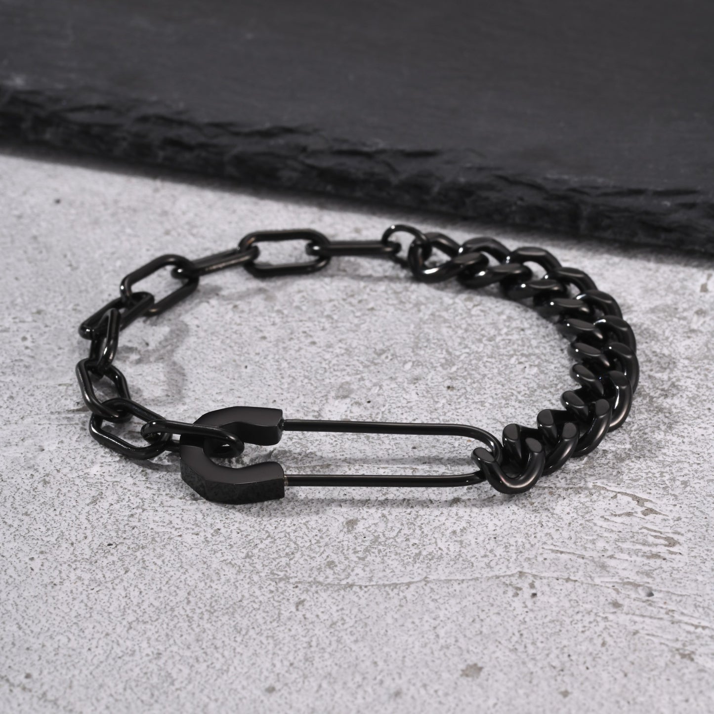 Kemstone Safety Pin Chain Bracelet for Men Stainless Steel Punk Streetwear BR-1068
