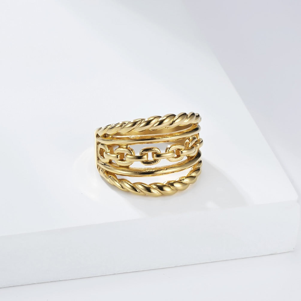 Kemstone Braided Chain Link Ring for Men & Women Stainless Steel K-R1103