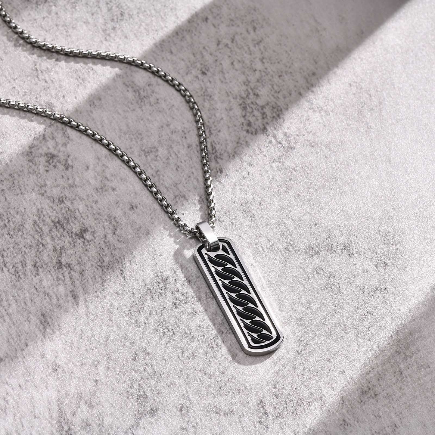 Kemstone Stainless Steel Chain Link Bar Pendant Necklace for Men Tag Style PN-1806