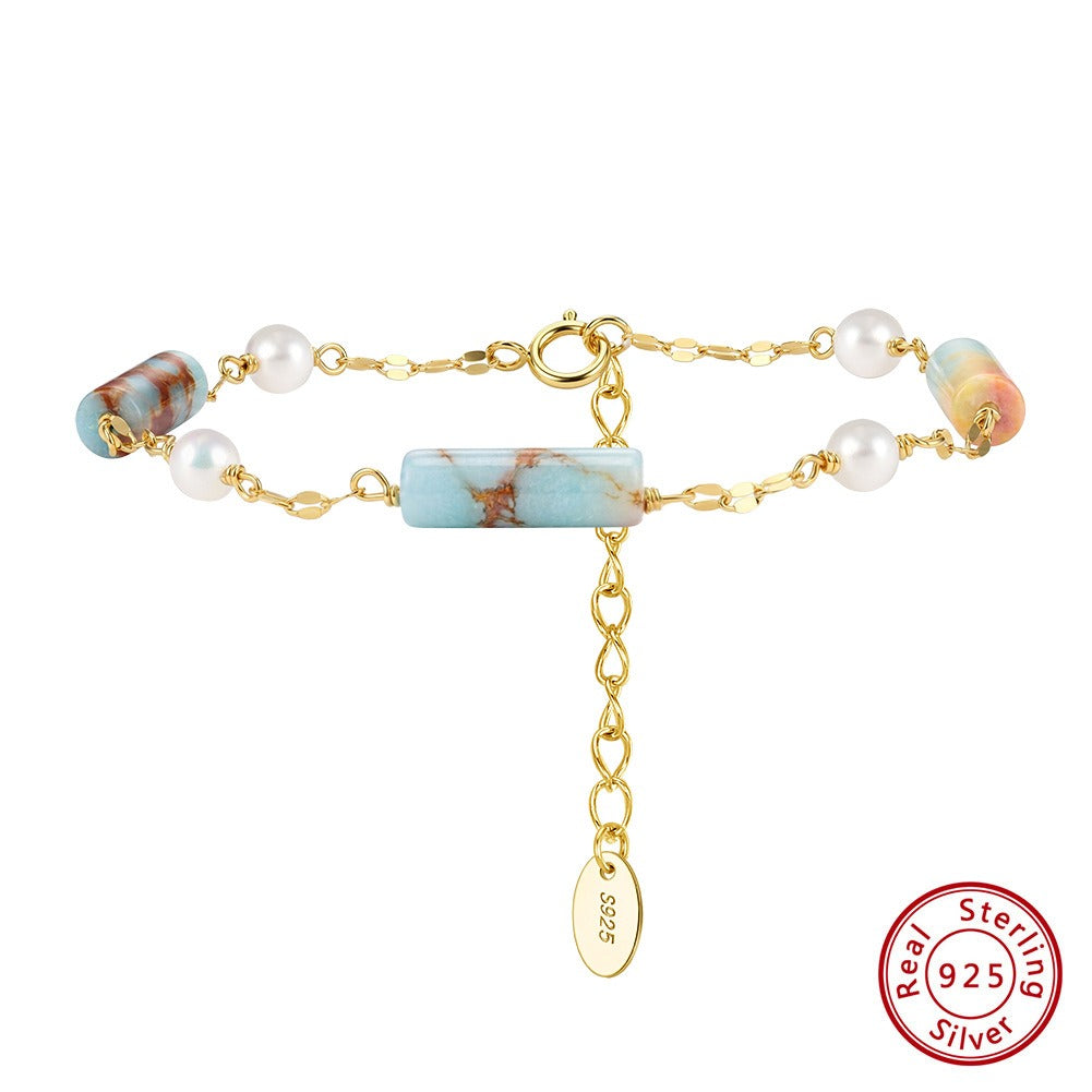 Kemston Shoushan Stone Freshwater Pearl Bracelet for Women 925 Sterling Silver MPB11