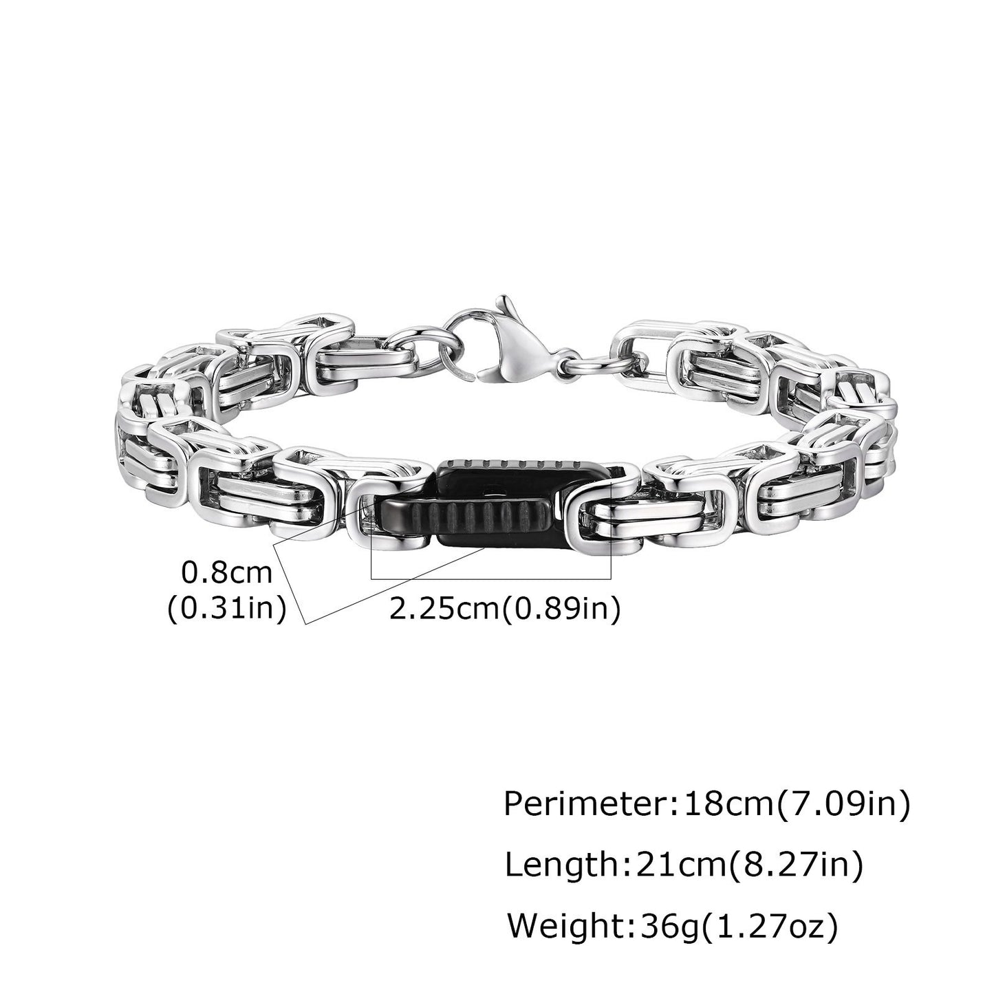 Kemstone Stainless Steel Byzantine Chain Bracelet – Geometric Link Design for Men BR-2701