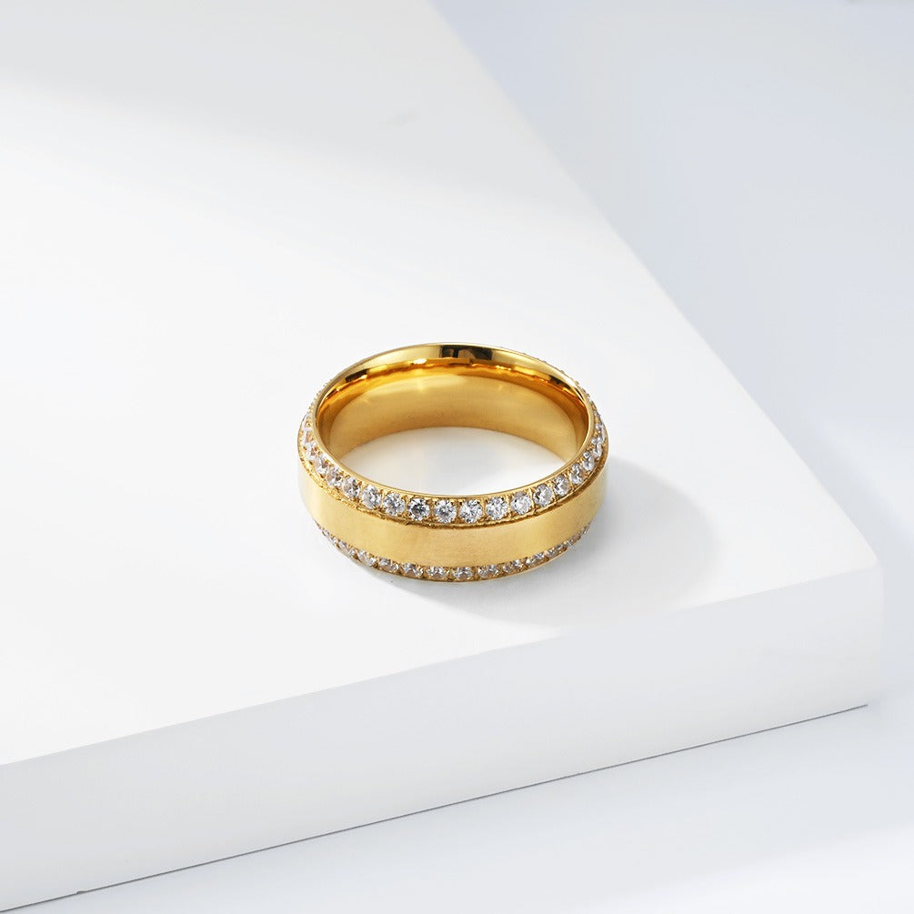 Kemstone Double Row Cubic Zirconia Pave Stainless Steel Ring for Men & Women K-R1130