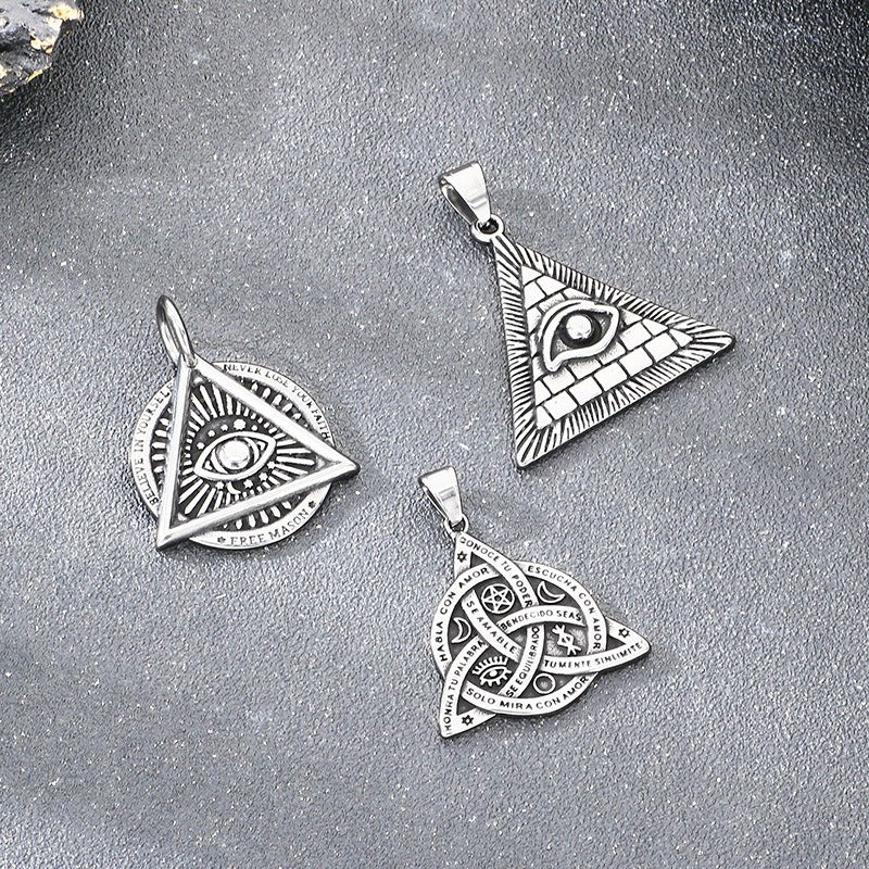 Kemstone Vintage Triangle Eye Pendant Necklace – Titanium Steel Geometric Design for Men KP117717-LU