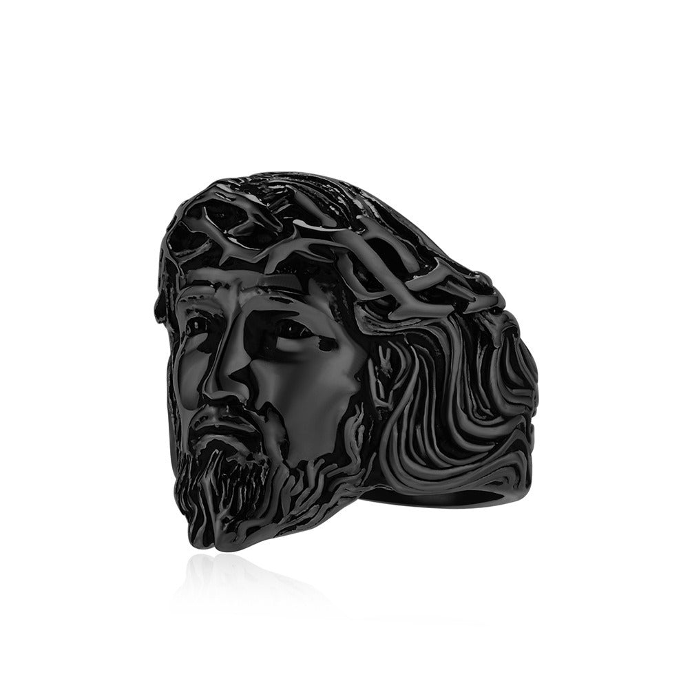 Kemstone Stainless Steel Vintage Portrait Ring for Men Sculpted Face Design K-R942