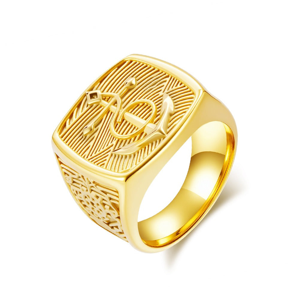 Kemston Nautical Anchor Ship Wheel Ring for Men Stainless Steel Vintage Marine Style K-R1054