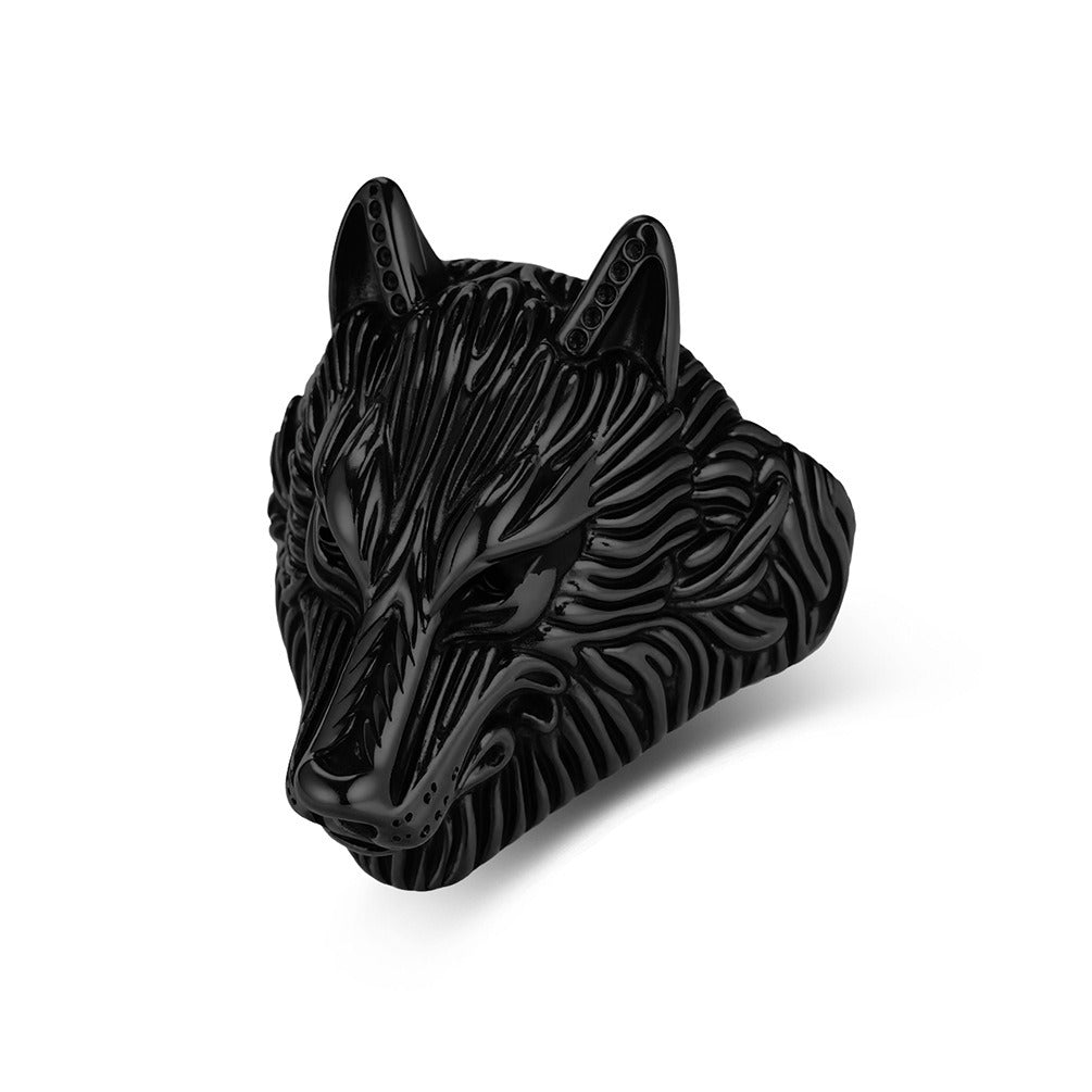 Kemston Stainless Steel Wolf Head Signet Ring for Men Gothic Viking Animal Jewelry K-R1086