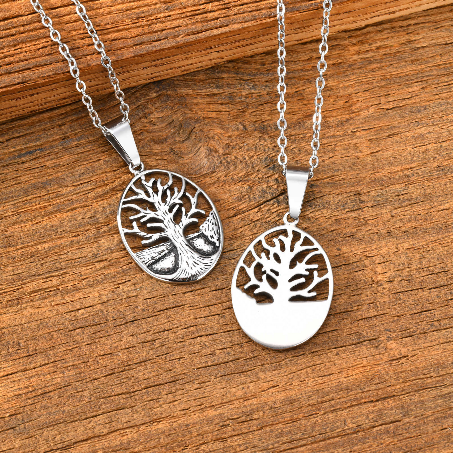Kemstone Tree Pendant Necklace for Men Stainless Steel Openwork Oval Chain PN-2314