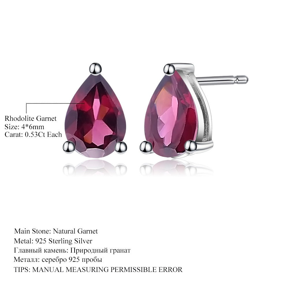 Pendientes de plata de ley con forma de pera de amatista natural, topacio azul y granate, hechos a mano, de Kemstone, con diseño original para mujer y niña.