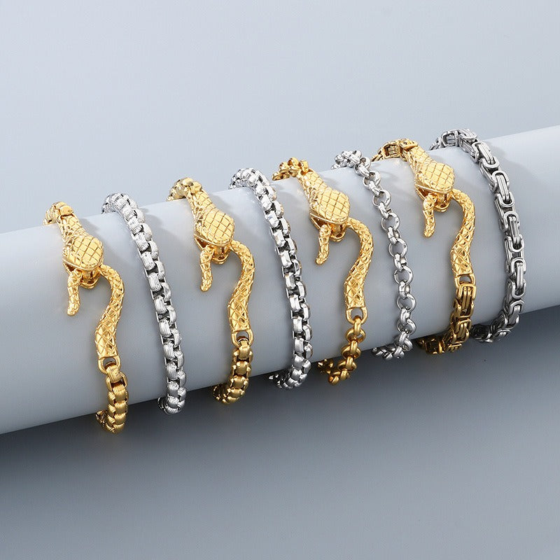 Kemstone Punk Snake Head Chain Bracelet for Men – Titanium Steel 200mm KB203290-Z