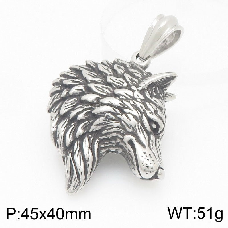 Kemstone Titanium Steel Wolf Head Pendant Necklace for Men Vintage Animal Charm KP117150-KJX