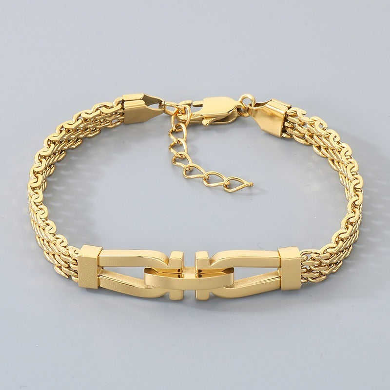 Kemstone Link Clasp Bracelet for Men Titanium Steel Woven Chain Adjustable KB212811-KFC