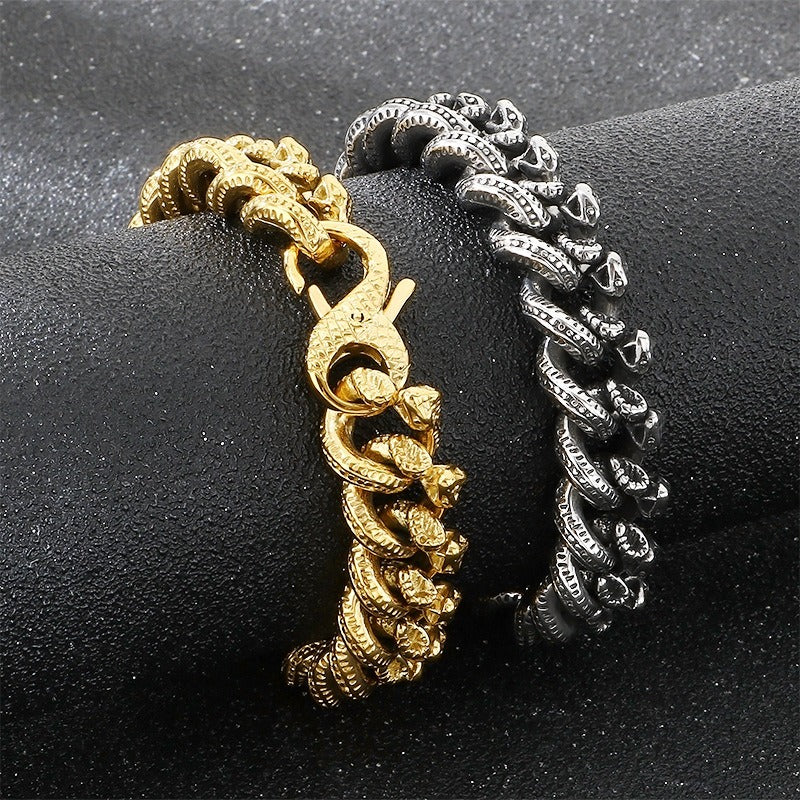 Kemstone Snake Chain Bracelet for Men Titanium Steel Heavy Link Gold Silver KB204392-KJX