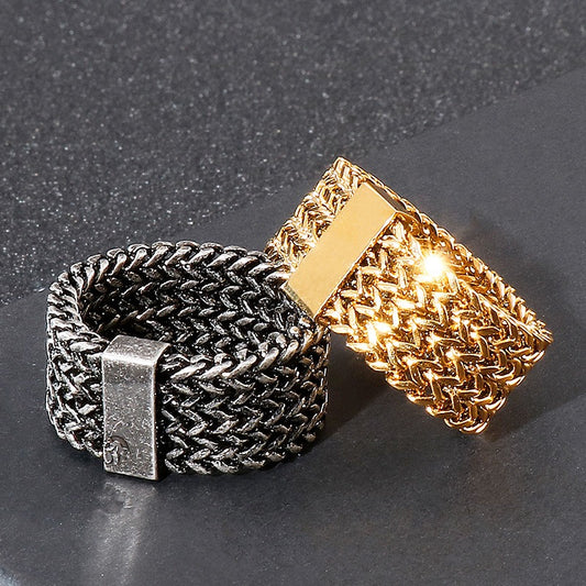 Kemstone Retro Punk Titanium Steel Ring - 4-Bars Motorcycle Chain Inspired Bold Men's Stainless Steel Finger Accessory KR92114