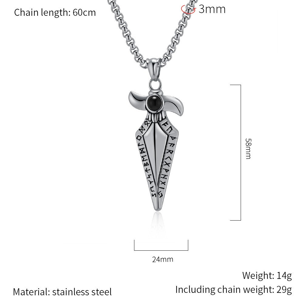 Kemstone Men’s Stainless Steel Viking Spearhead Necklace – Rune Pendant Jewelry K-PT634