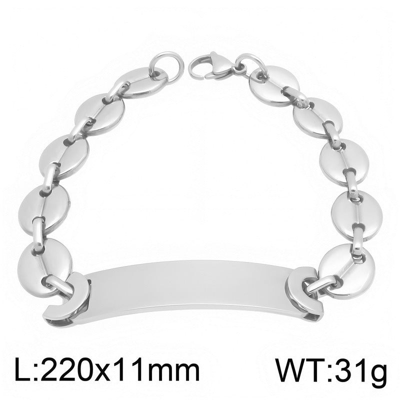 Kemstone Titanium Steel ID Bracelet for Men Curved Plate Oval Links KB216593-JG