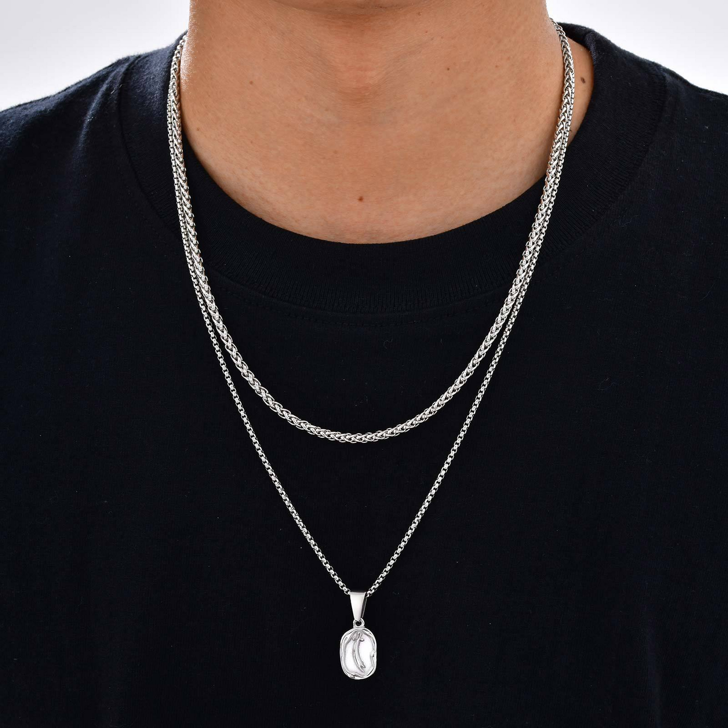 Kemstone Men’s Stainless Steel Zulfikar Sword Necklace Set – Layered Street Style Jewelry PN-2254