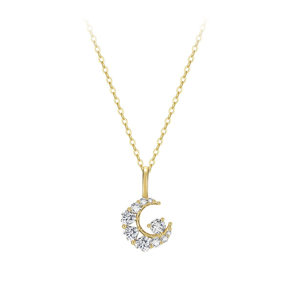Kemstone 925 Sterling Silver Moon Necklace for Women – Cubic Zirconia Accents SN355