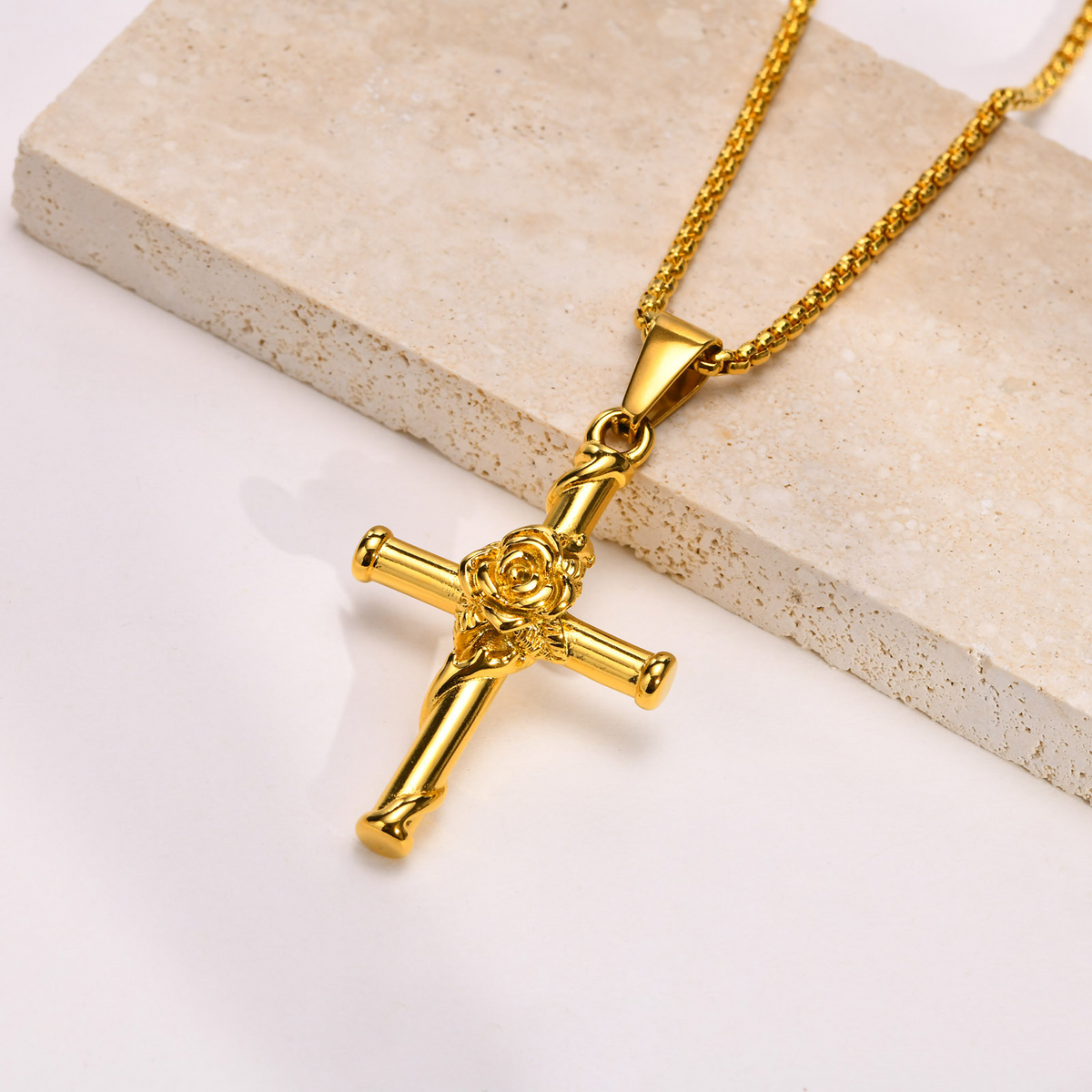 Kemstone Stainless Steel Rose Cross Necklace for Men PN-1604