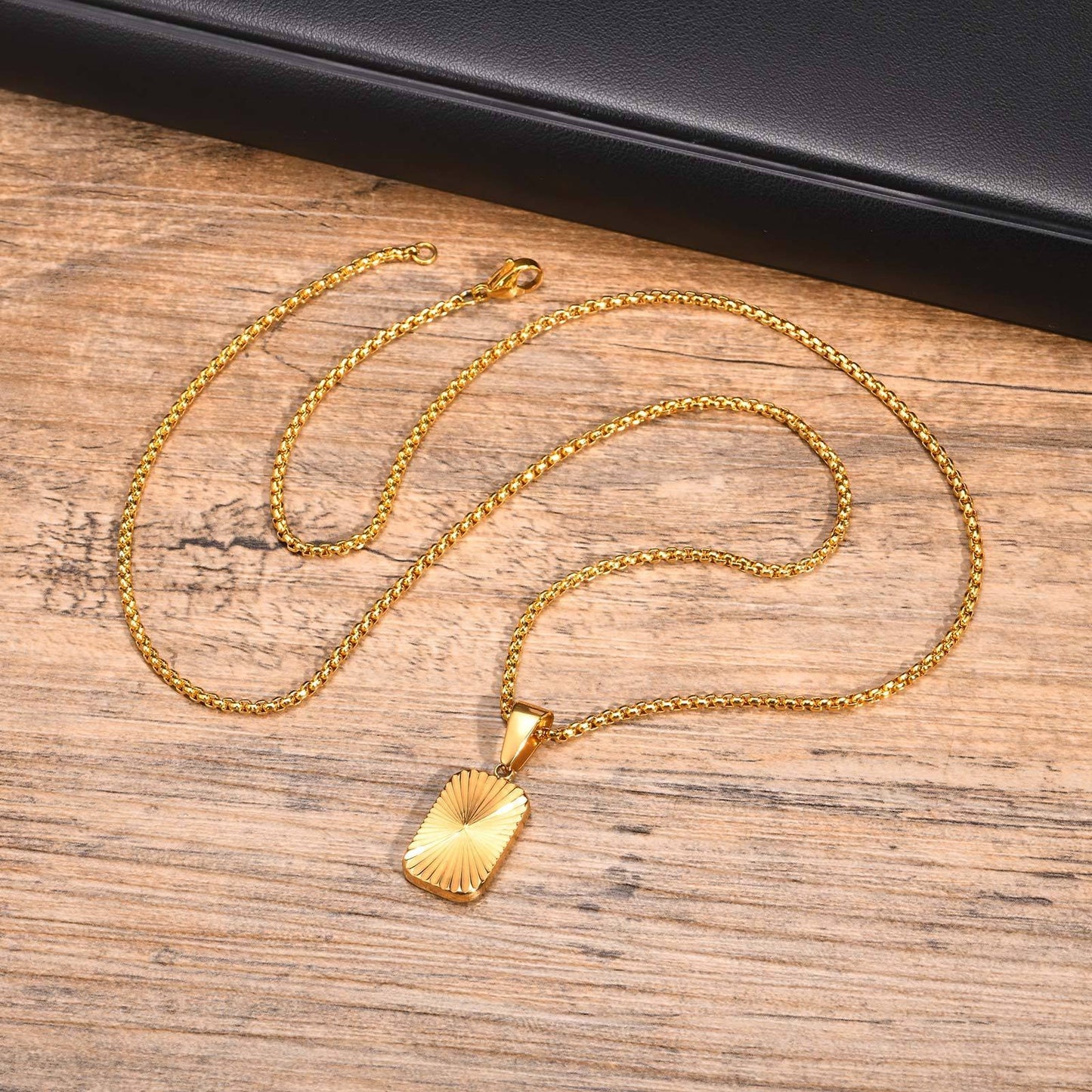 Kemstone Stainless Steel Textured Square Pendant Necklace for Men PN-2001