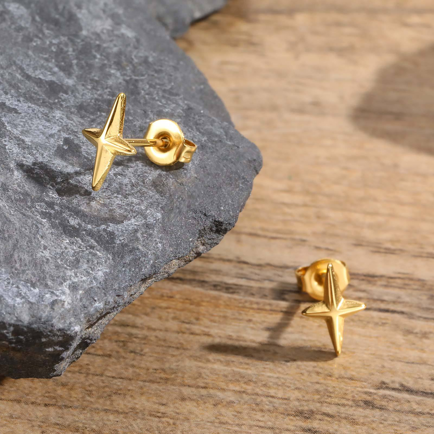 Kemstone Stainless Steel Four Point Star Stud Earrings – Punk Style ES-469