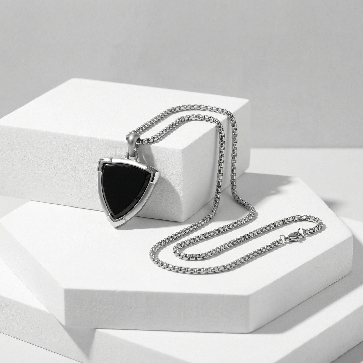 Kemstone Stainless Steel Black Onyx Shield Pendant Necklace for Men PN-2304