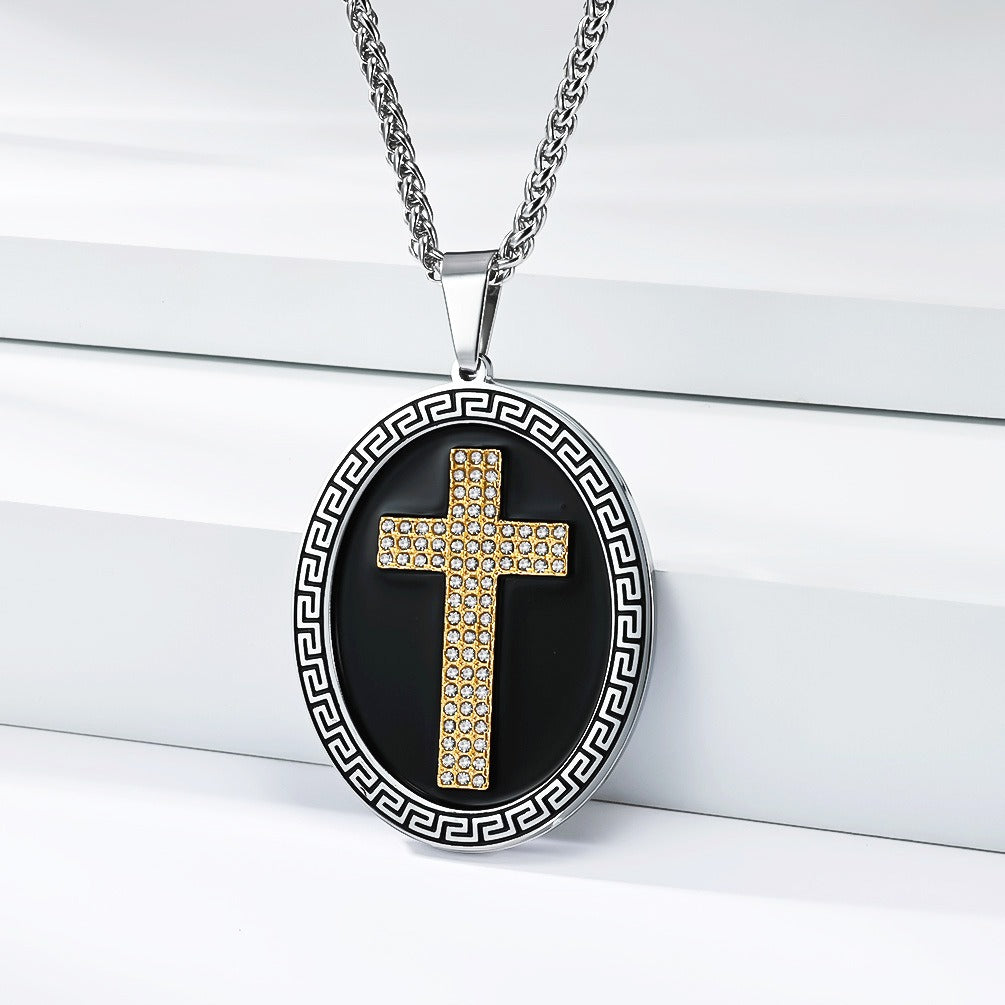 Kemstone Stainless Steel Round Cross Pendant Necklace for Men K-PT694