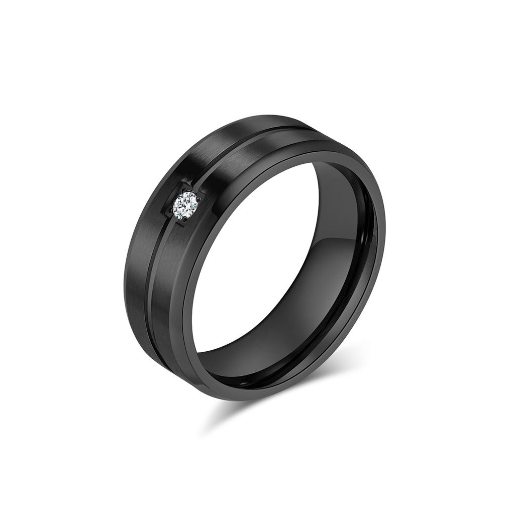 Kemstone Stainless Steel Cubic Zirconia Inlay Ring for Men – 8mm K-R910