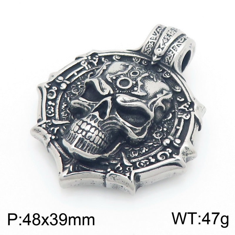 Kemstone Skull Pendant Necklace Stainless Steel Biker Mechanical Engine Design for Men KP117023-LU