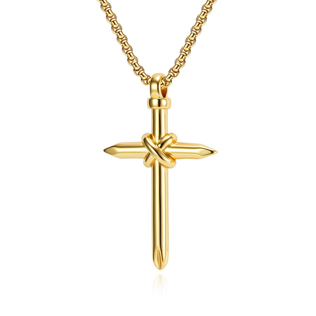 Kemstone Stainless Steel Nail Cross Pendant Necklace Knot Detail for Men & Women K-PT714