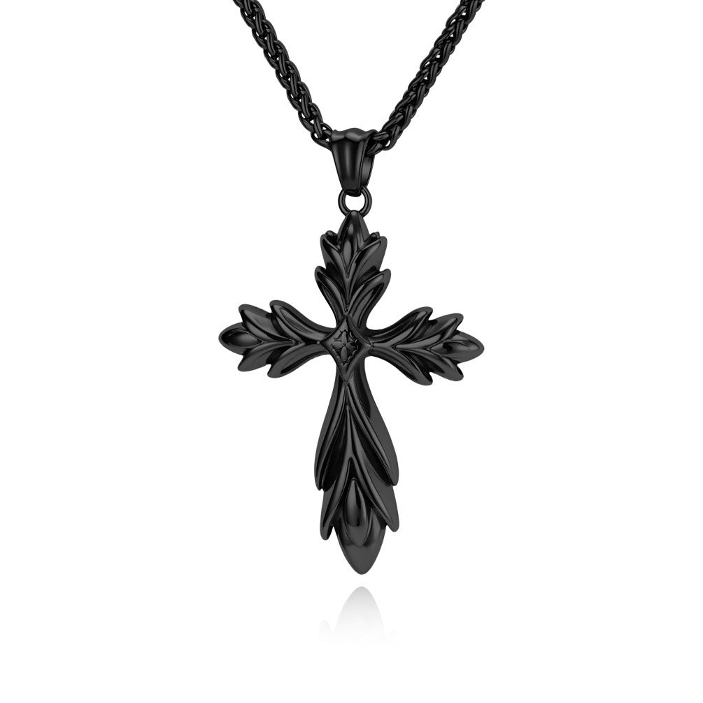 Kemstone Gothic Iris Cross Stainless Steel Pendant Necklace for Men Rock Motorcycle Style K-PT726