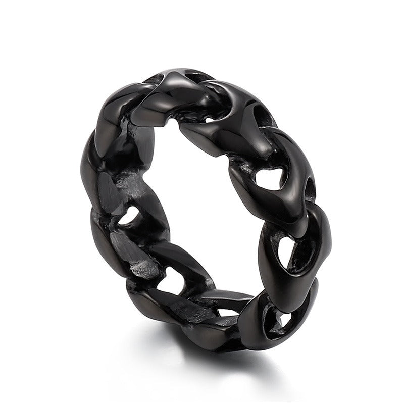 Kemstone Dragon Bone Chain Ring – Gold Titanium Steel Biker Jewelry for Men | Gothic Streetwear Accessory KR104681-KJX